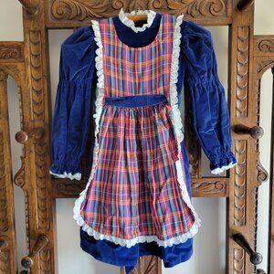 Vintage 1982 Blue Velvet Dress with Tartan Overlay
